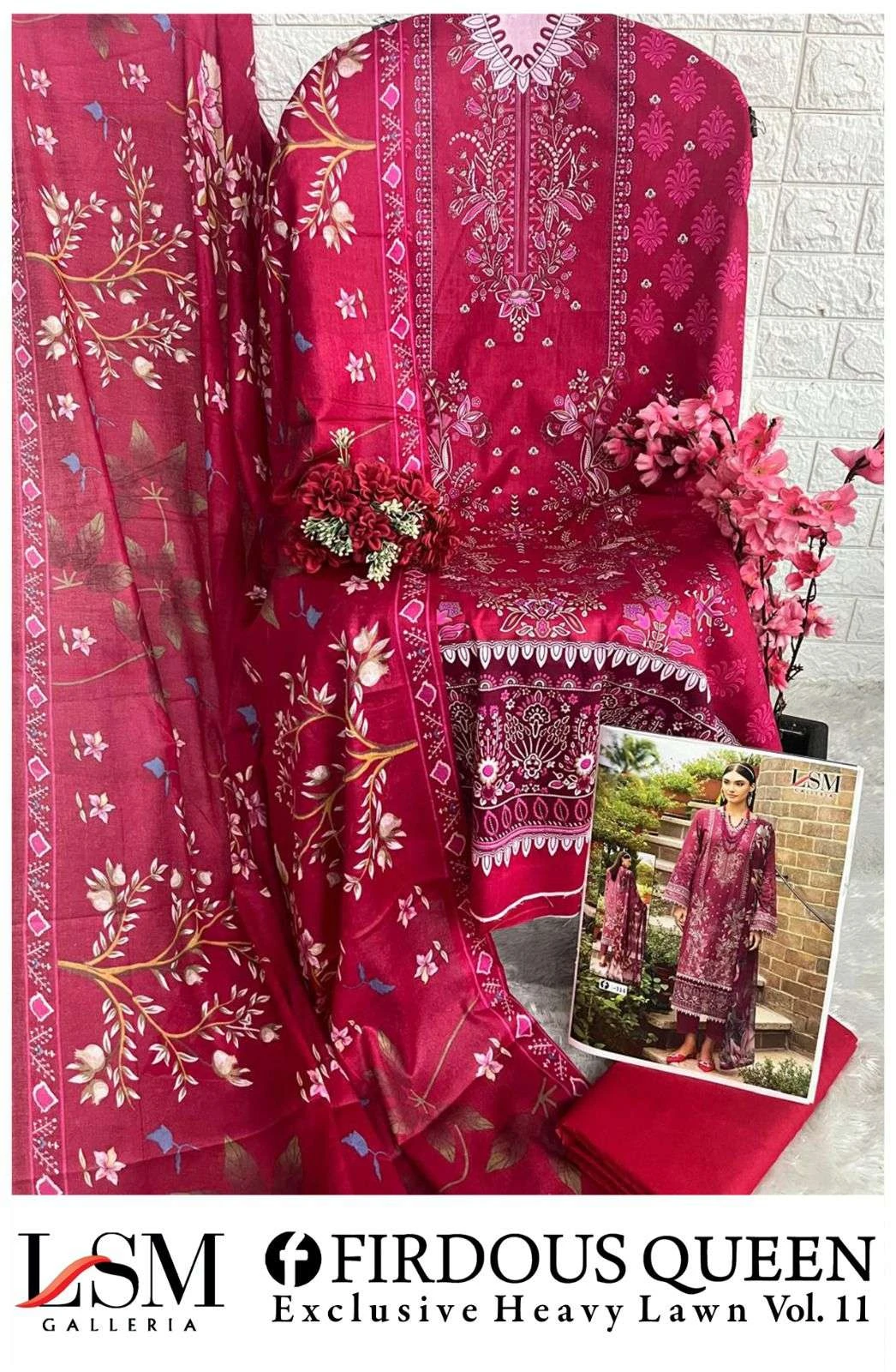 Lsm Galleria Firdous Queen Lawn Vol 11 Lawn Cotton Wholesale Pakistani Salwar Suit Catalog — Wholesale Salwar Suits, Lsm wholesale from Surat - Gallery Image 5